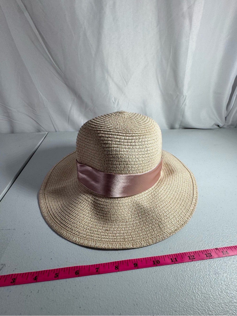 LC Lauren Conrad Beige Straw Sun Hat with Pink Satin Band